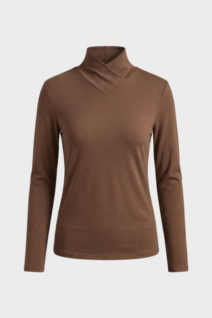 Damen Langarmshirt mit Stehkragen und V-Ausschnitt