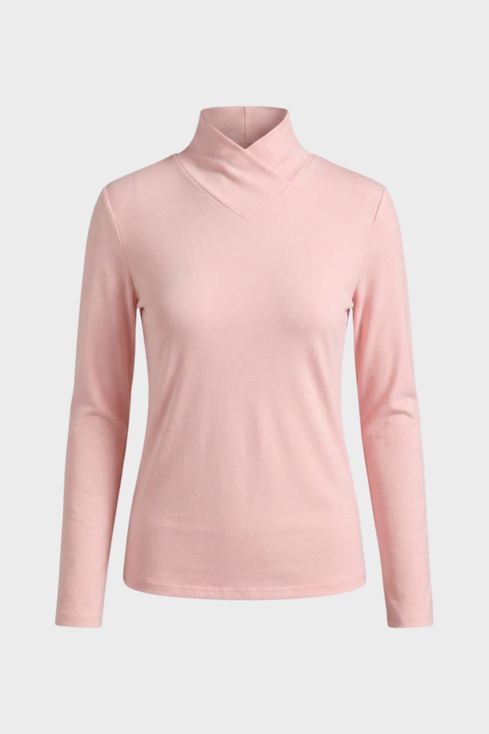 Damen Langarmshirt mit Stehkragen und V-Ausschnitt