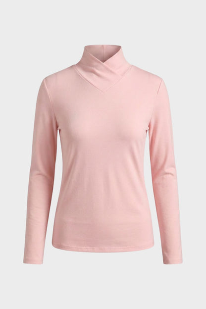 Damen Langarmshirt mit Stehkragen und V-Ausschnitt