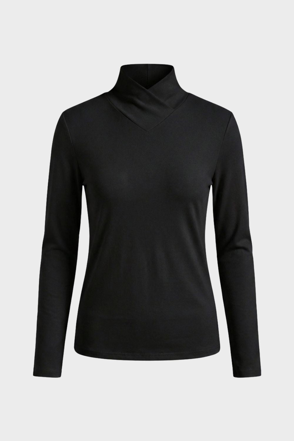 Damen Langarmshirt mit Stehkragen und V-Ausschnitt
