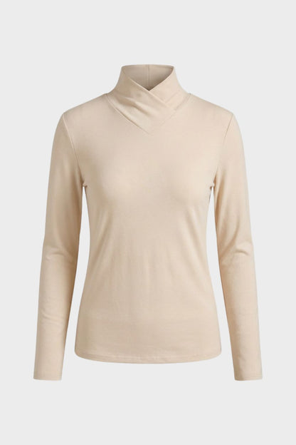 Damen Langarmshirt mit Stehkragen und V-Ausschnitt
