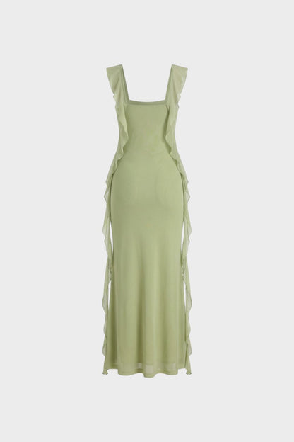 Damen Maxikleid mit Volants und schmaler Passform