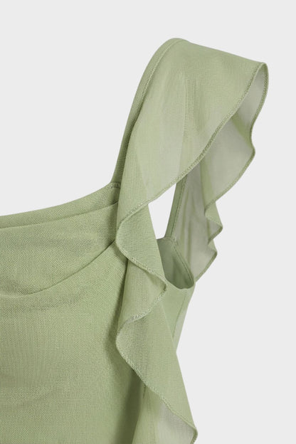 Damen Maxikleid mit Volants und schmaler Passform