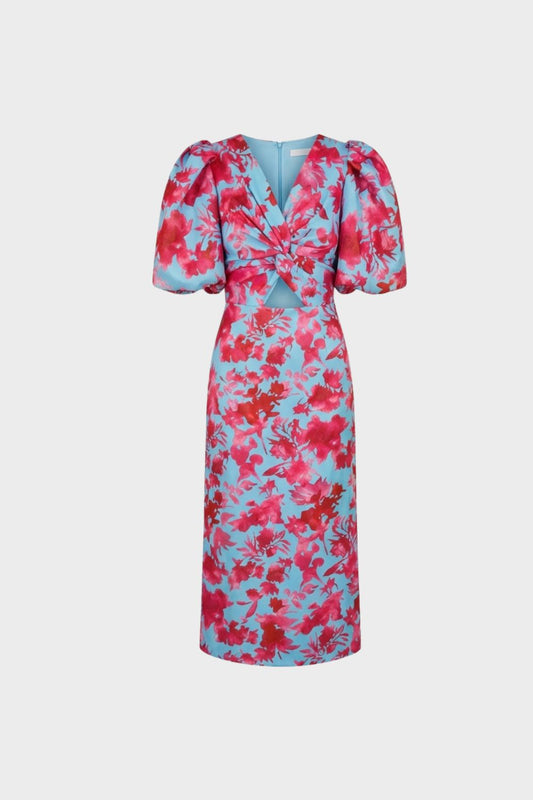 Damen Midikleid mit V-Ausschnitt und Blumenmuster