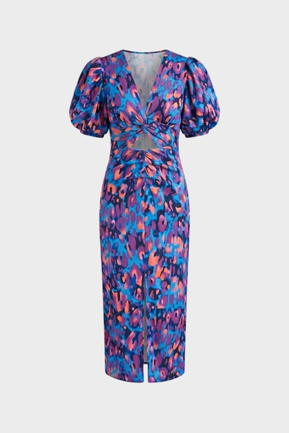 Damen Midikleid mit V-Ausschnitt und Blumenmuster