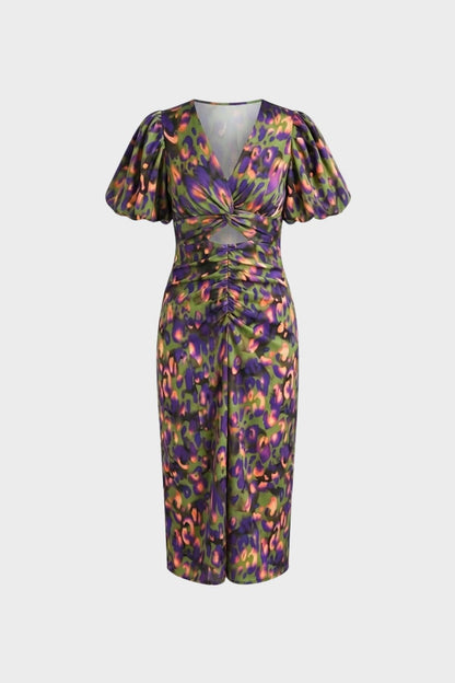 Damen Midikleid mit V-Ausschnitt und Blumenmuster