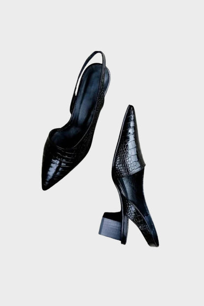 Damen Slingpumps mit spitzer Kappe in Kroko-Optik