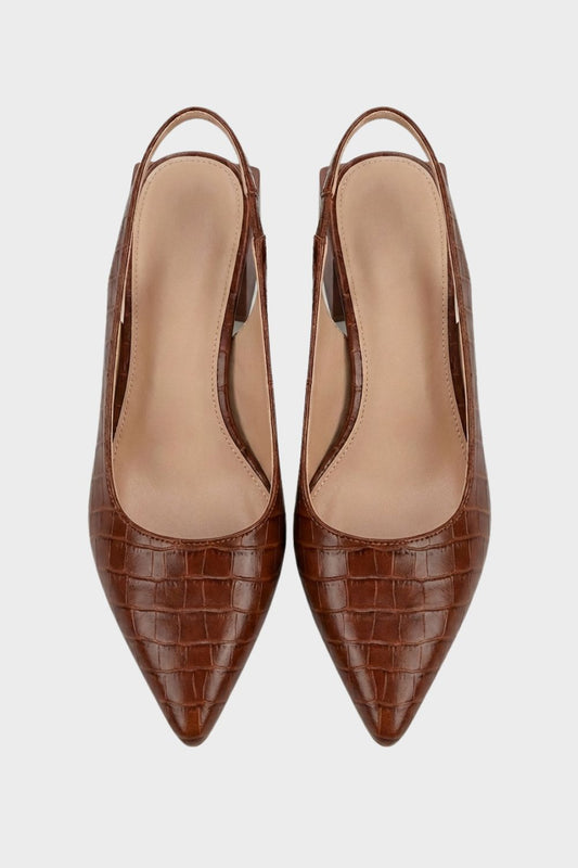 Damen Slingpumps mit spitzer Kappe in Kroko-Optik
