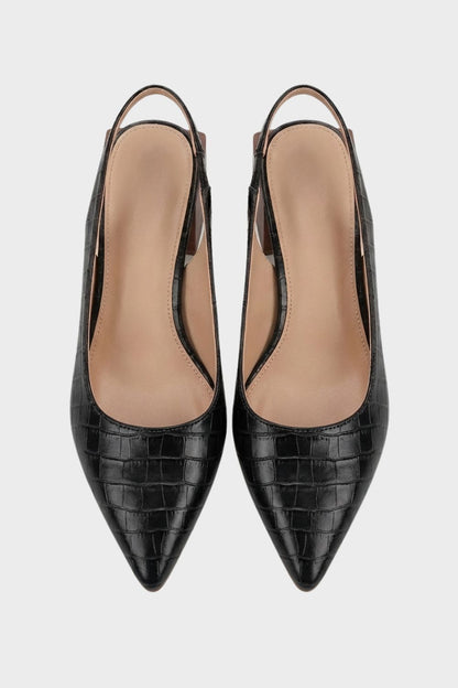 Damen Slingpumps mit spitzer Kappe in Kroko-Optik