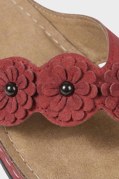 Zehentrenner Damen Sandalen mit Blumen Applikation