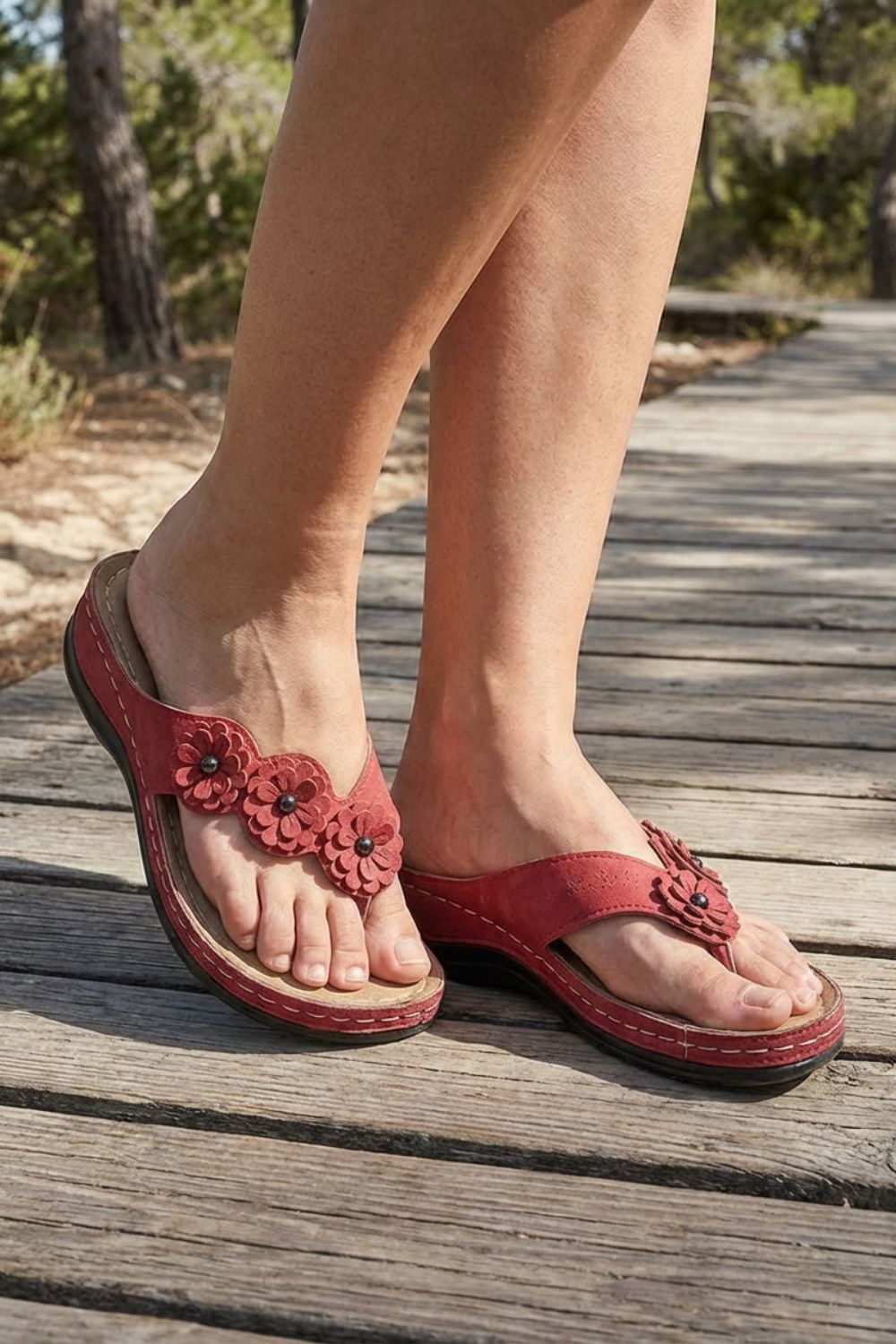 Zehentrenner Damen Sandalen mit Blumen Applikation