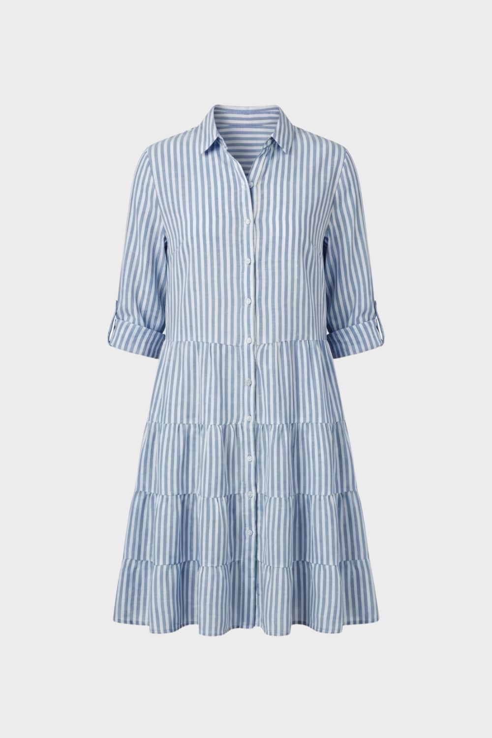 Damen Hemdblusenkleid mit Streifen und Knopfleiste
