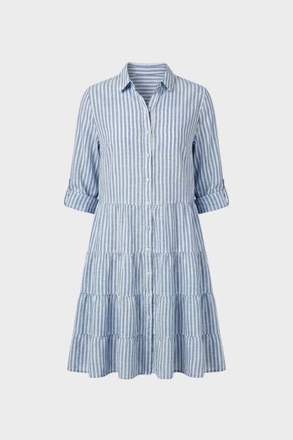Damen Hemdblusenkleid mit Streifen und Knopfleiste