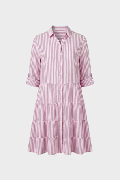 Damen Hemdblusenkleid mit Streifen und Knopfleiste