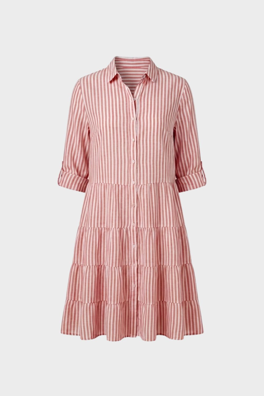 Damen Hemdblusenkleid mit Streifen und Knopfleiste