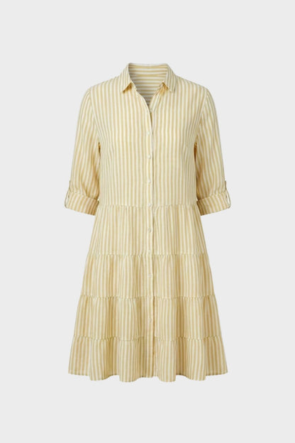 Damen Hemdblusenkleid mit Streifen und Knopfleiste