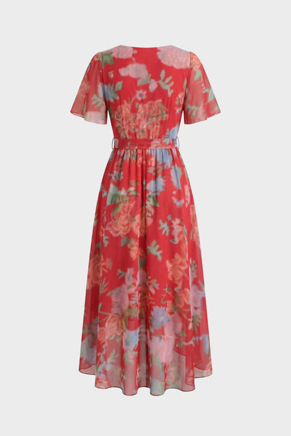 Damen Wickelkleid mit V-Ausschnitt und Print