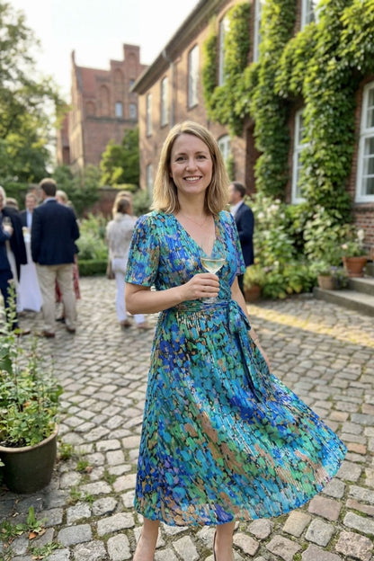 Damen Wickelkleid mit V-Ausschnitt und Print