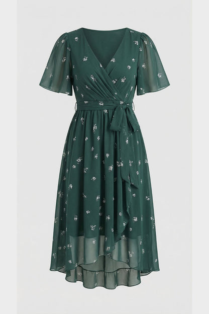 Damen Wickelkleid mit V-Ausschnitt und Print