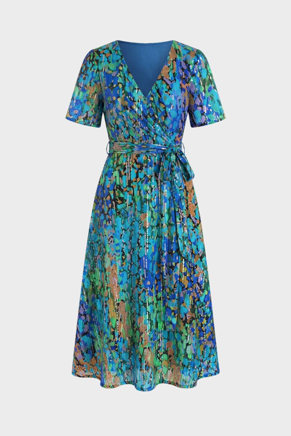 Damen Wickelkleid mit V-Ausschnitt und Print
