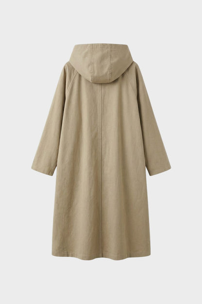 Damen Mantel mit Kapuze und Knopfleiste, lange Form