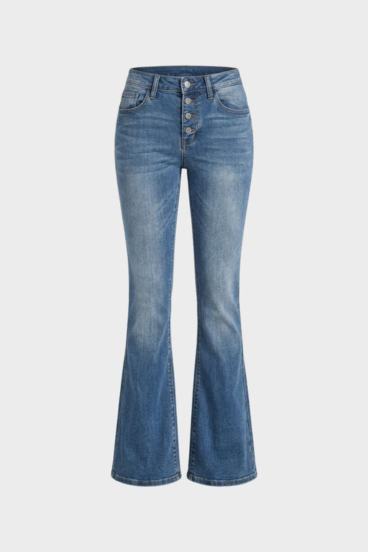 Damen Schlagjeans mit Knopfleiste und hoher Taille