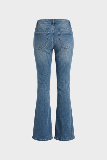 Damen Schlagjeans mit Knopfleiste und hoher Taille