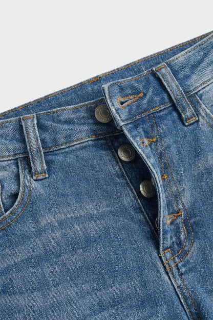 Damen Schlagjeans mit Knopfleiste und hoher Taille