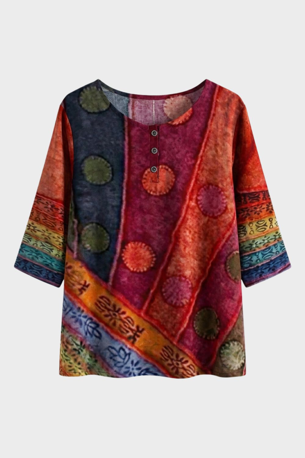 Bluse Damen 3/4 Arm mit Rundhals Buntes Muster