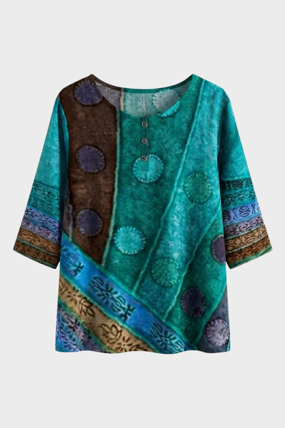 Bluse Damen 3/4 Arm mit Rundhals Buntes Muster