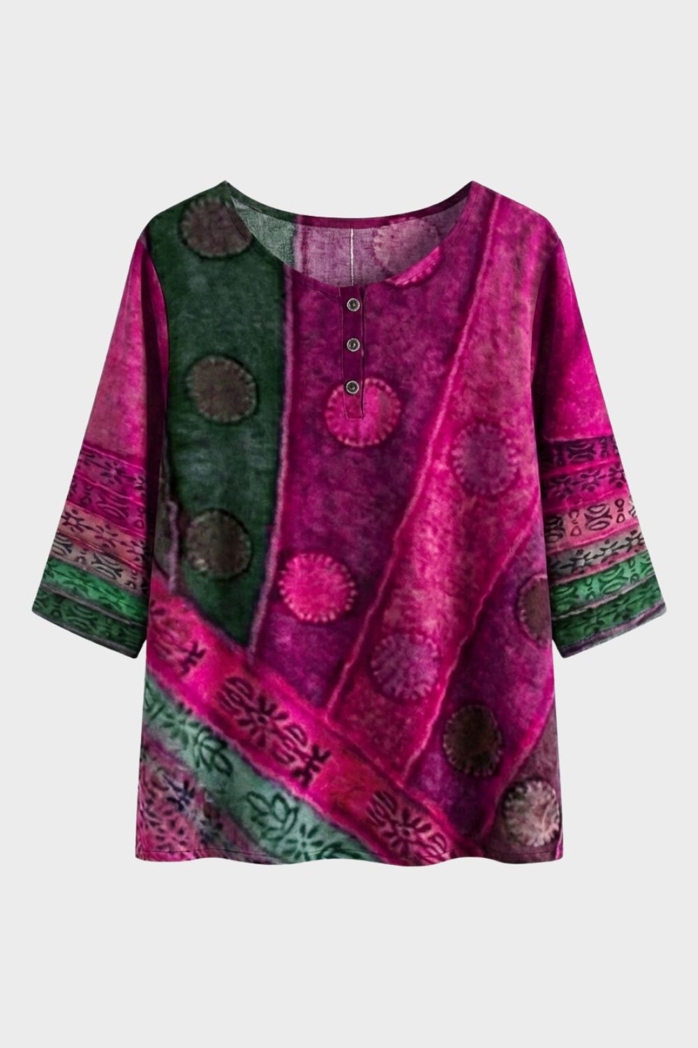 Bluse Damen 3/4 Arm mit Rundhals Buntes Muster