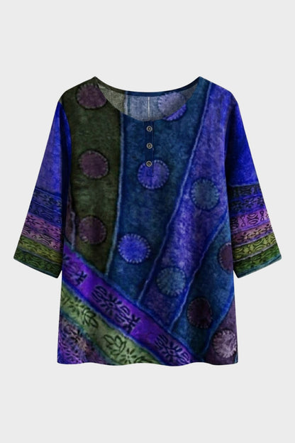 Bluse Damen 3/4 Arm mit Rundhals Buntes Muster