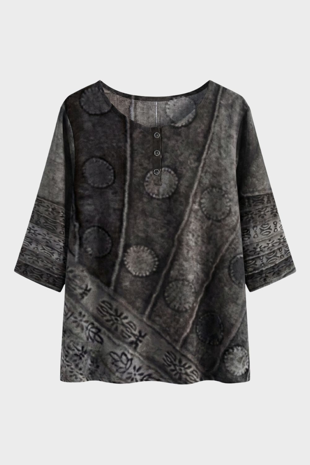 Bluse Damen 3/4 Arm mit Rundhals Buntes Muster