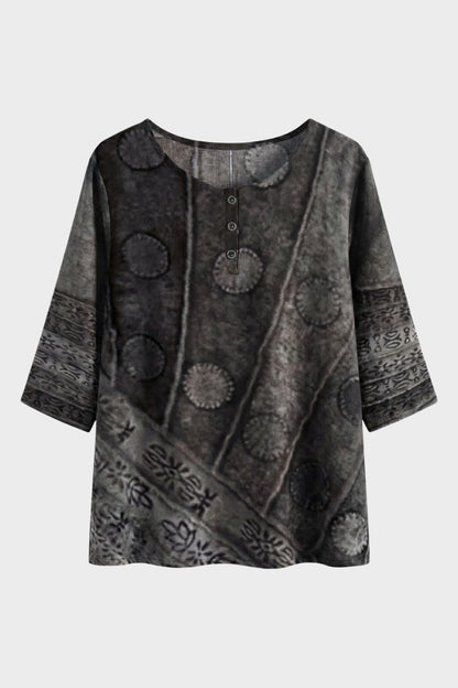 Bluse Damen 3/4 Arm mit Rundhals Buntes Muster