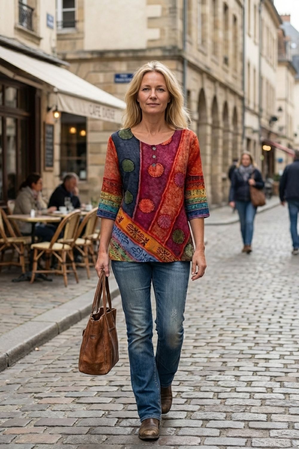 Bluse Damen 3/4 Arm mit Rundhals Buntes Muster