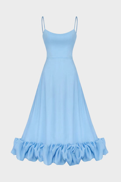 Midikleid Damen mit Trägern und Volant