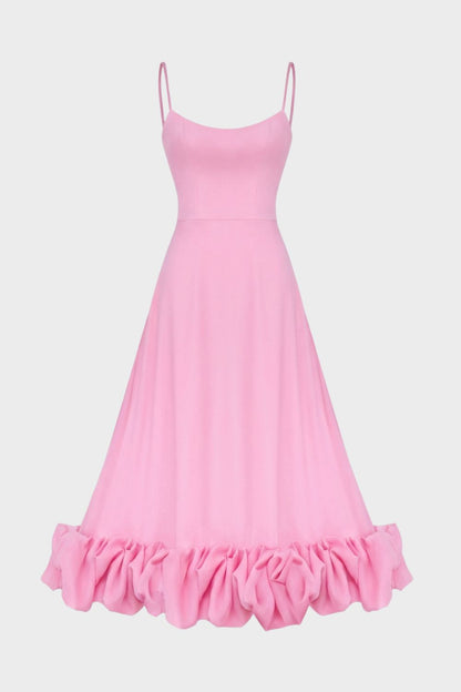 Midikleid Damen mit Trägern und Volant