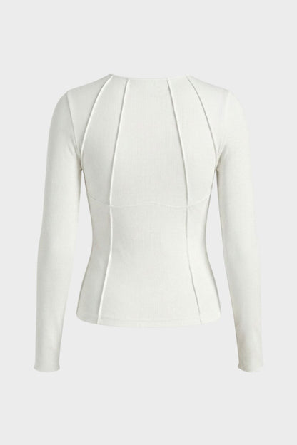 Langarmshirt Damen Rundhals mit Rippstruktur
