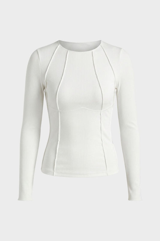 Langarmshirt Damen Rundhals mit Rippstruktur