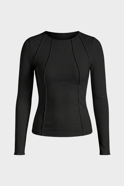 Langarmshirt Damen Rundhals mit Rippstruktur