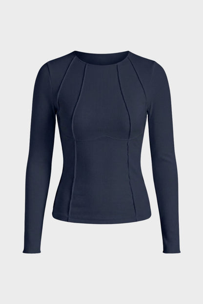 Langarmshirt Damen Rundhals mit Rippstruktur