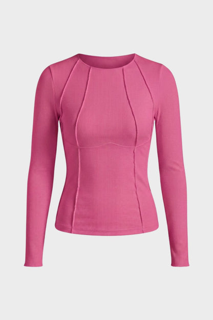 Langarmshirt Damen Rundhals mit Rippstruktur