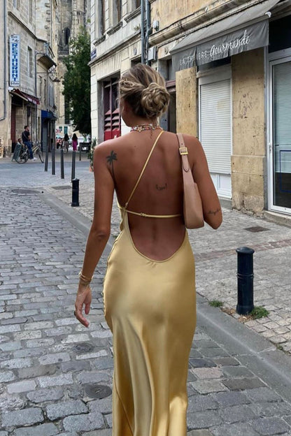 Damen One Shoulder Kleid lang mit Beinschlitz und schmalem Träger