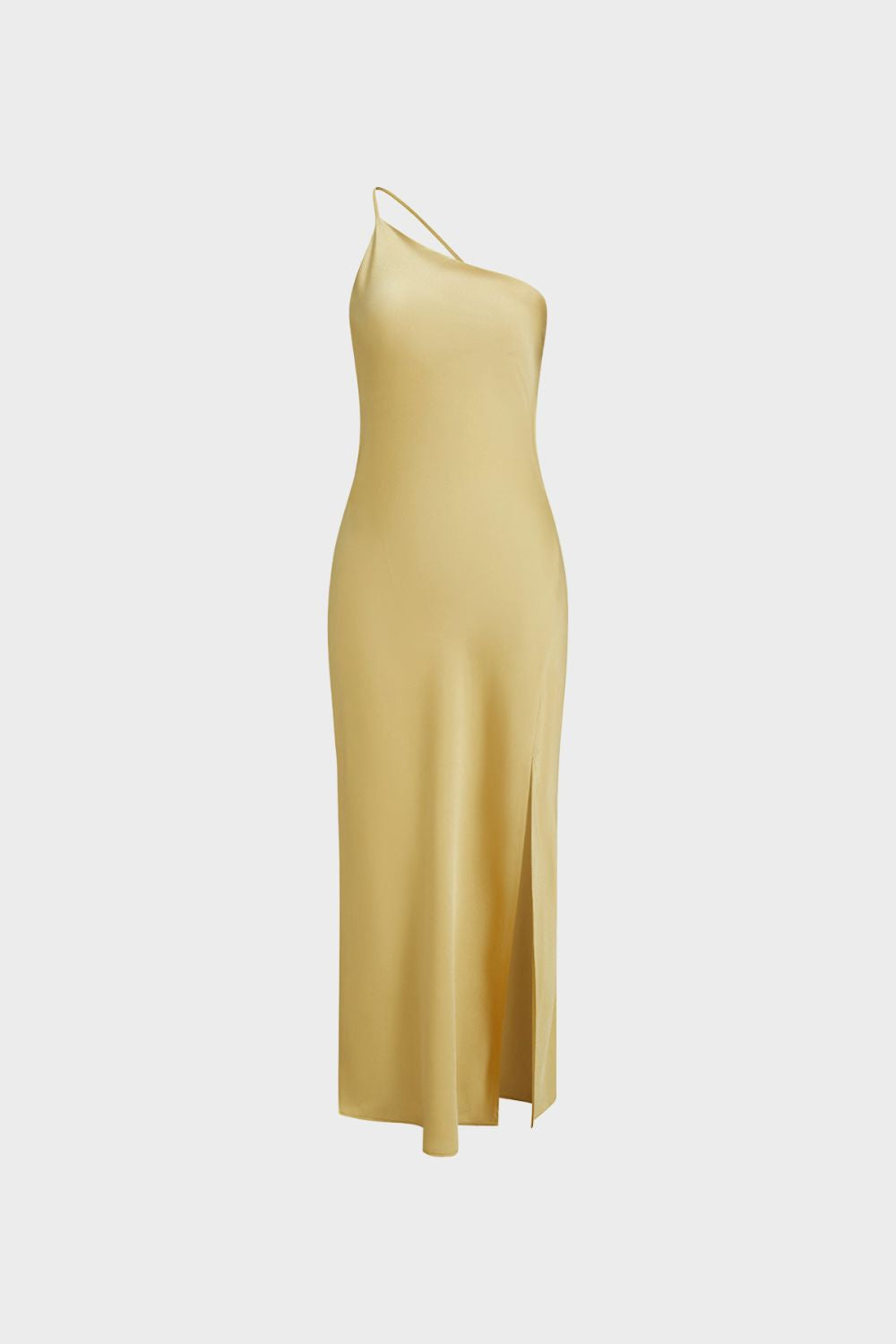 Damen One Shoulder Kleid lang mit Beinschlitz und schmalem Träger