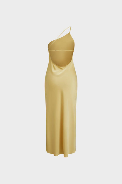 Damen One Shoulder Kleid lang mit Beinschlitz und schmalem Träger