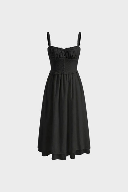 Sommerkleid Damen Midikleid mit Trägern und Raffung