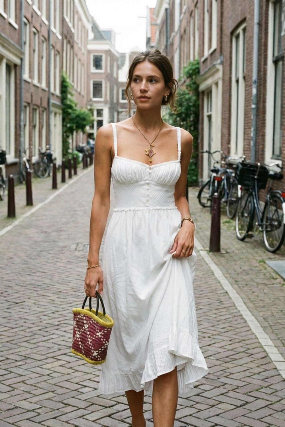 Sommerkleid Damen Midikleid mit Trägern und Raffung