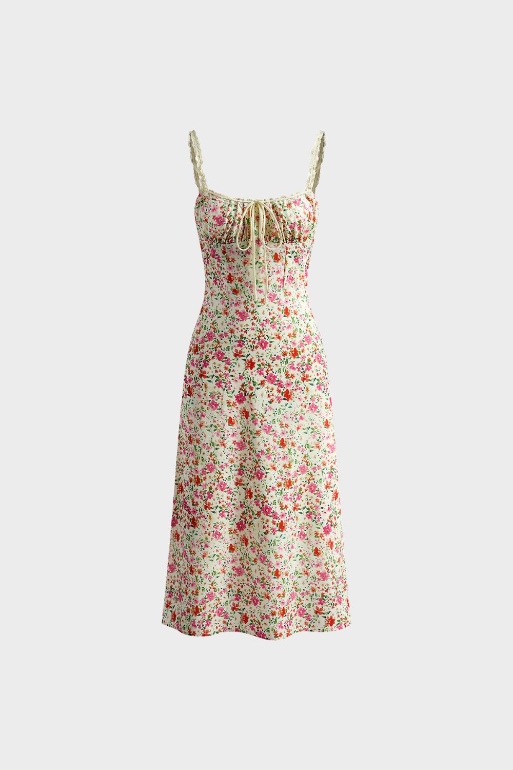 Sommerkleid Damen Midikleid mit Blumenmuster und Trägern