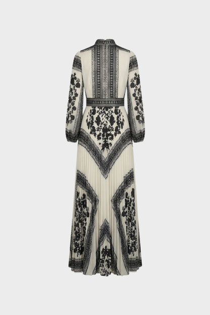 Maxikleid Damen Langarm mit Muster und Stehkragen