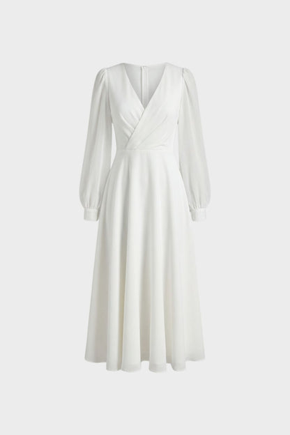 Kleid Damen Midikleid mit V Ausschnitt und Langarm